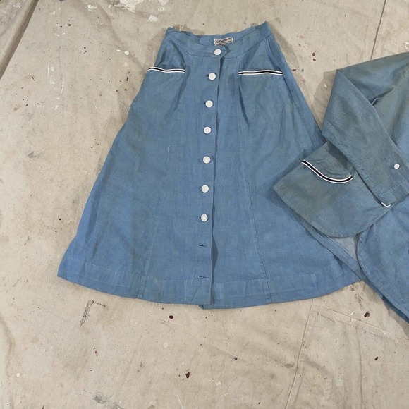Vintage 1950s Sanforized Denim Chore Coat And Skirt Set Koret - Picture 10 of 11